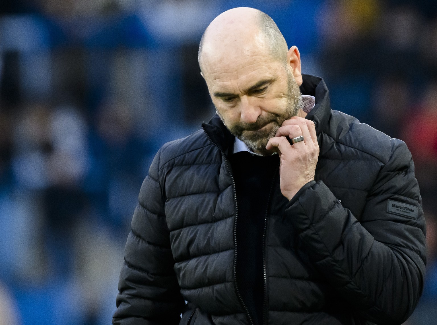 L?entraineur interimaire bernois Joel Magnin reagit lors de la rencontre du championnat de football de Super League entre le FC Lausanne-Sport et BSC Young Boys le dimanche 17 mars 2024 au stade de la ...