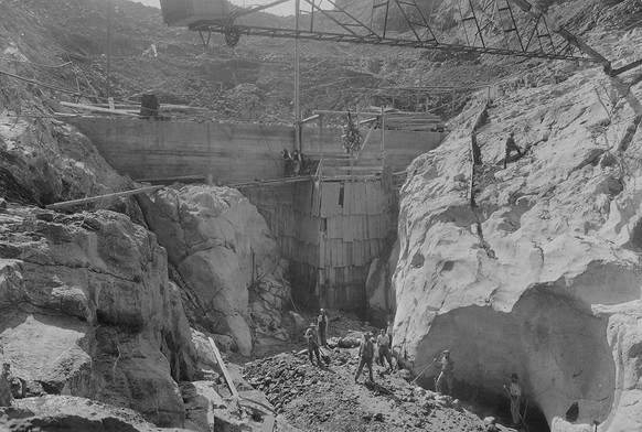 Baustelle des Kraftwerks Wägital im Mai 1923.