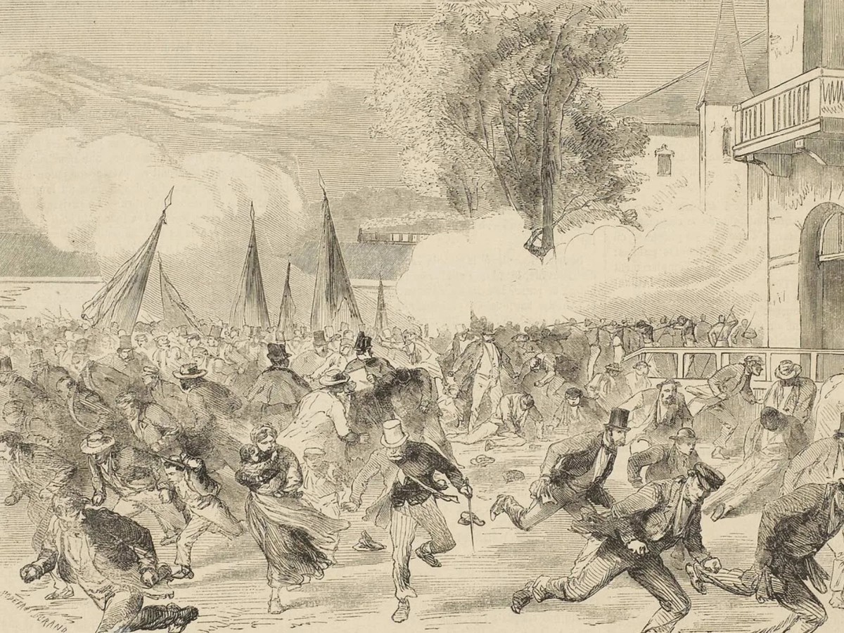 En 1864, l’élection au Conseil d’État déclencha de violentes émeutes à Genève. Dessin tiré du Monde illustré du 3 septembre 1864.
https://www.bge-geneve.ch/iconographie/oeuvre/45p-1864-03