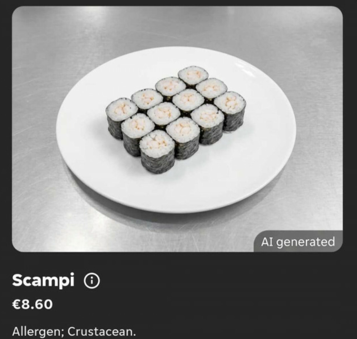 Le problème avec ces sushis? L'utilisateur recherchait des scampis.
