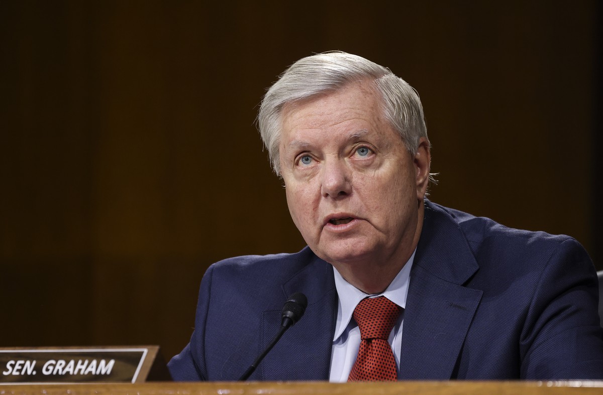 epa09280150 U.S. Senator Lindsey Graham (R-SC) speaks during a Senate Appropriations Committee hearing on 'A Review of the FY2022 Department of Defense Budget Request' on the defense departm ...