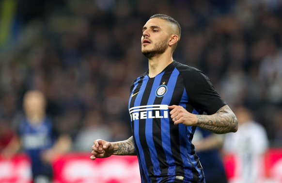 epa07532825 Inter&#039;s Mauro Icardi in action the Italian Serie A soccer match FC Inter vs Juventus FC at the Giuseppe Meazza stadium in Milan, Italy, 27 April 2019. EPA/ROBERTO BREGANI