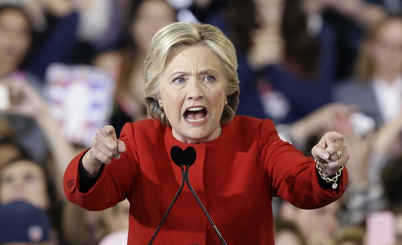 FILE - In this Nov. 8, 2016, file photo, then-Democratic presidential candidate Hillary Clinton speaks during a campaign rally in Raleigh, N.C. (AP Photo/Gerry Broome, File)