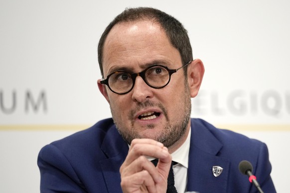 FILE - Belgian Minister of Justice Vincent Van Quickenborne gestures as he speaks during a press conference in Brussels, on Oct. 17, 2023. Belgium&#039;s justice minister resigned on Friday, Oct. 20,  ...