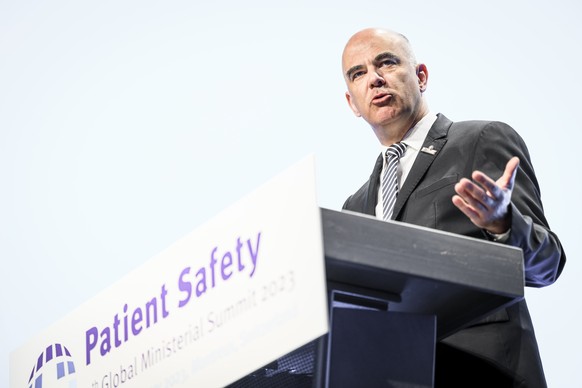 Swiss President Alain Berset speaking at the 5th Global Ministerial Summit on Patient Safety 2023 in Montreux, Switzerland, Friday, February 24, 2023. Experts and government delegations…
