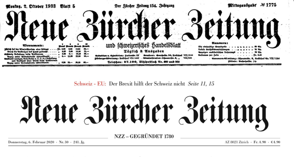 Weimar liegt in ThÃ¼ringen oder Demokratie ist nicht die Herrschaft der Mehrheit
Naja, an der Typographie der Fraktura scheint sich bei der NZZ zwischen damals und heute nicht viel verÃ¤ndert zu haben ...