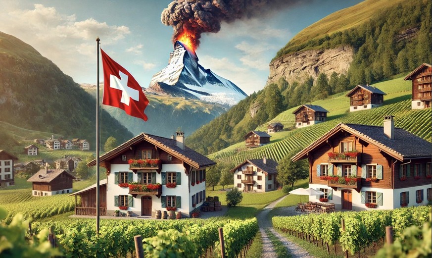 KI-generiertes Bild: Matterhorn Vulkanausbruch (3. Juli 2024)