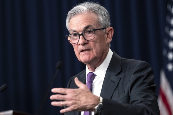 Federal Reserve Chair Jerome Powell speaks during a news conference at the William McChesney Martin Jr. Federal Reserve Board Building following a Federal Open Market Committee meeting on Wednesday, J ...