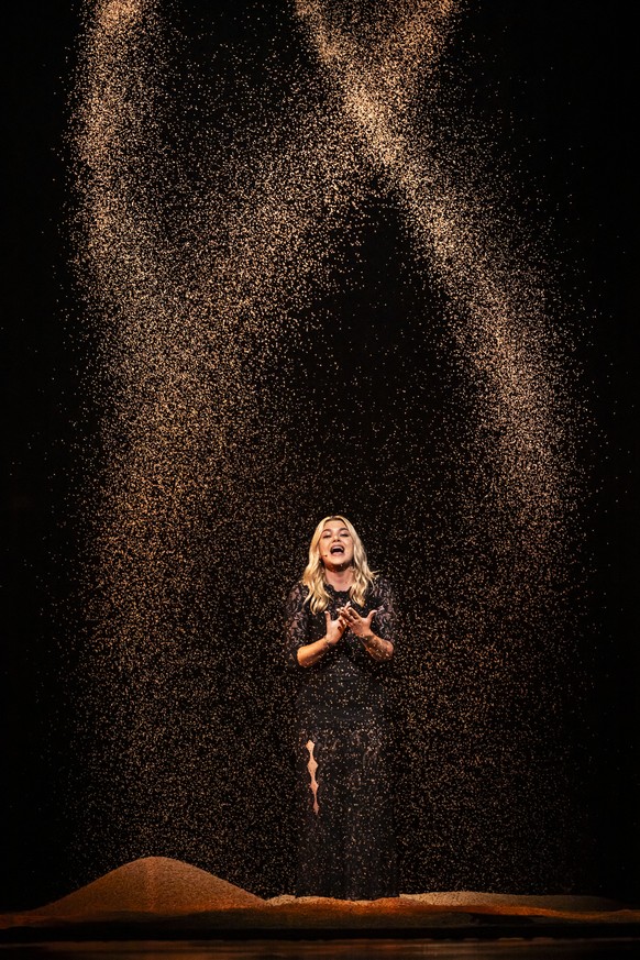 France&#039;s Louane performs the song &quot;Maman&quot; during the dress rehearsal and preview show of the final at the 69th Eurovision Song Contest in Basel, Switzerland, on Friday, May 16, 2025. (K ...