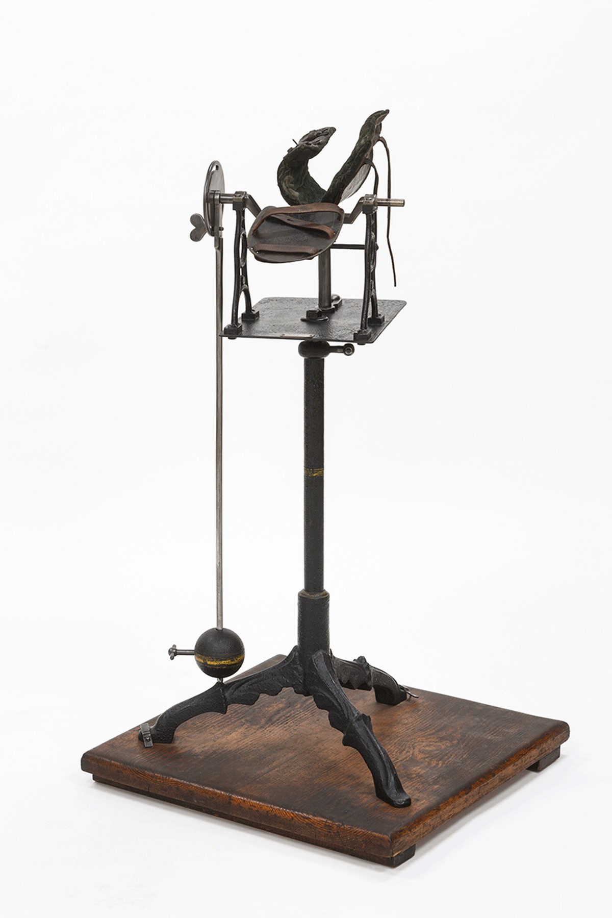 Apparat zum Handbeugen und -strecken, 1905-1914, Entwickler: Gustav Zander. Metall, Holz, Leder, textiles Gewebe.&nbsp;