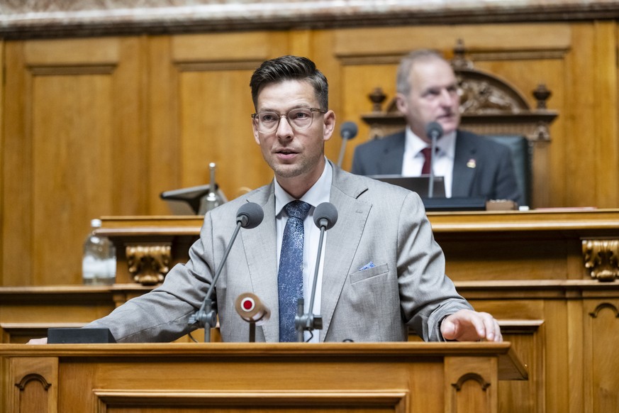 Nicolas Kolly, SVP-FR, spricht als Kommissionssprecher in der Debatte um Reservekraftwerke, an der Herbstsession der Eidgenoessischen Raete, am Montag, 28. September 2026 im Nationalrat in Bern. (KEYS ...