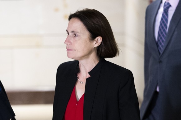 epa07920107 Former White House adviser on Russia Fiona Hill (C) arrives to be deposed behind closed doors amid the US House of Representatives&#039; impeachment inquiry into President Trump, on Capito ...