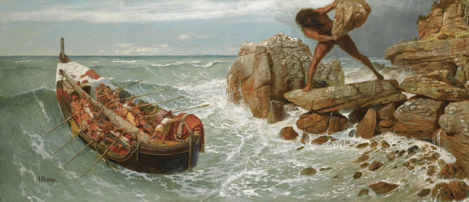 Arnold Böcklin: Odysseus und Polyphem, 1896.

https://de.m.wikipedia.org/wiki/Datei:Arnold_B%C3%B6cklin_-_Odysseus_and_Polyphemus.jpg