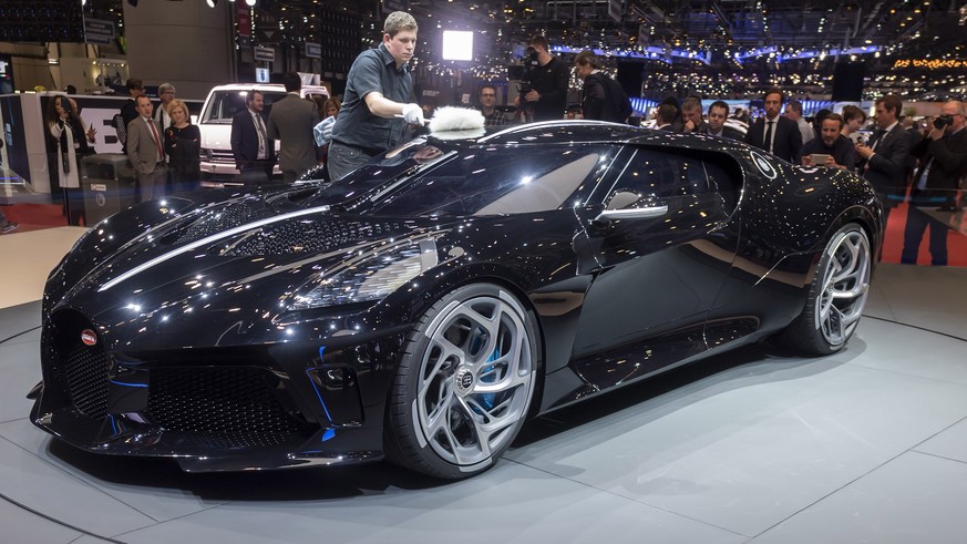 epa07415483 The new Bugatti La Voiture Noire is presented during the first media day at the 89th Geneva International Motor Show in Geneva, Switzerland, 05 March 2019. The Motor Show will open its gat ...