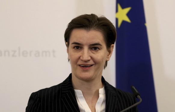 Prime Minister of Serbia Ana Brnabic addresses the media during a press conference at the federal chancellery in Vienna, Austria, Monday, Nov. 19, 2018. (AP Photo/Ronald Zak)