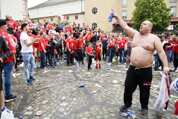 Liverpool Fans on the &quot;Barfuesser&quot; place in Basel ahead of the UEFA Europa League final between England&#039;s Liverpool FC and Spain&#039;s Sevilla Futbol Club at the St. Jakob-Park stadium ...