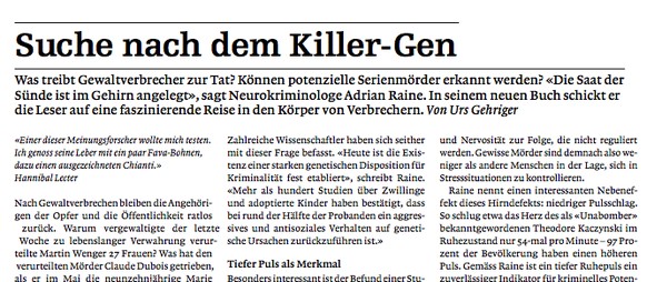 Ausriss des Artikels von Urs Gehriger vom 13. Juli 2013.