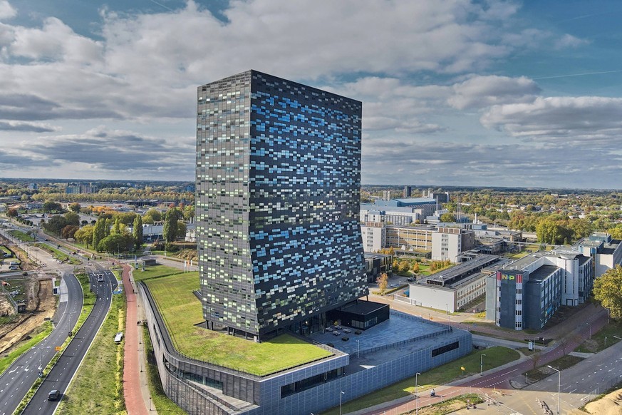 October 18, 2025, Neerbosch, Netherlands: An aerial view of the Nexperia headquarters, a Nijmegen-based chipmaker, on the Noviotech Campus.