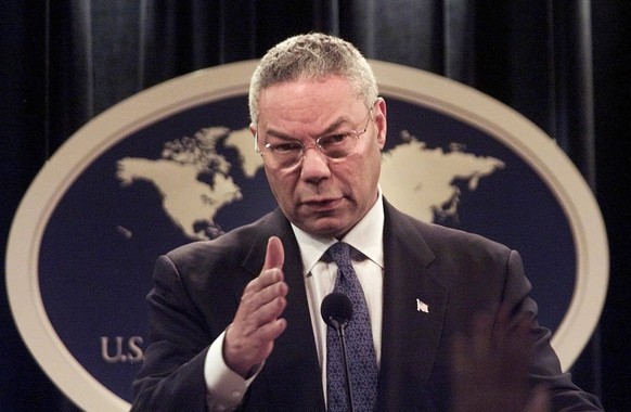 FILE - In this Monday, Sept. 17, 2001 file photo, Secretary of State Colin Powell speaks during a news conference at the State Department in Washington, discussing the diplomatic aspects of the previo ...