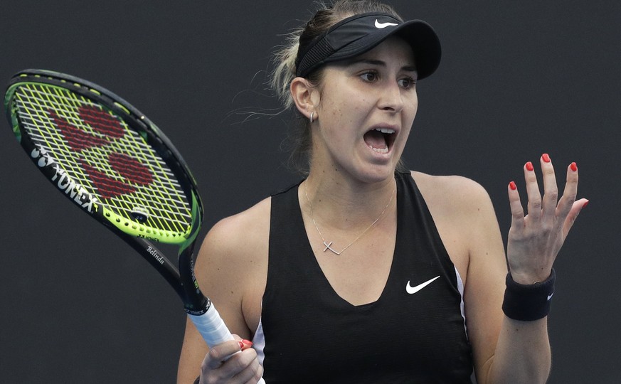 Switzerland&#039;s Belinda Bencic reacts after losing a point to Kazakhstan&#039;s Yulia Putintseva during their second round match at the Australian Open tennis championships in Melbourne, Australia, ...