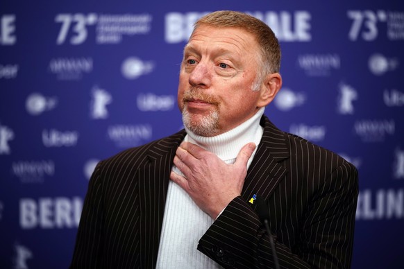 epa10476889 German former tennis player Boris Becker attends the press conference for the documentary film &#039;Boom! Boom! The World vs. Boris Becker&#039; during the 73rd Berlin International Film  ...