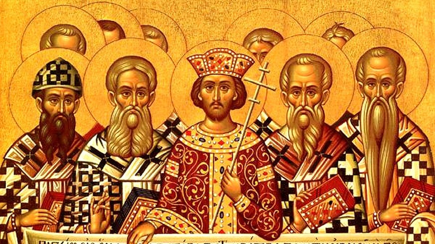 Erstes Konzil von Nicäa (325) mit Kaiser Konstantin (Mitte).