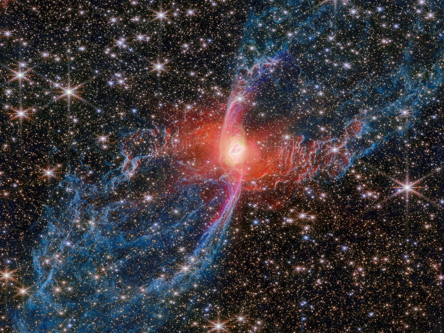 Red Spider Nebula
Using its Near-InfraRed Camera (NIRCam), NASA’s James Webb Space Telescope captured never-before-seen details of the Red Spider Nebula, a planetary nebula, in this image released on  ...