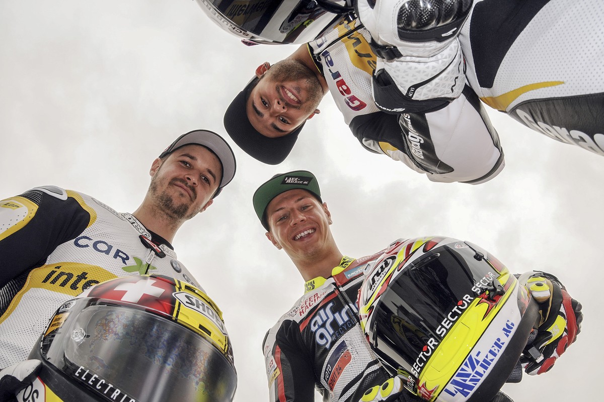 Die drei Schweizer Moto2-Piloten: Lüthi, Aegerter und Jesko Raffin.