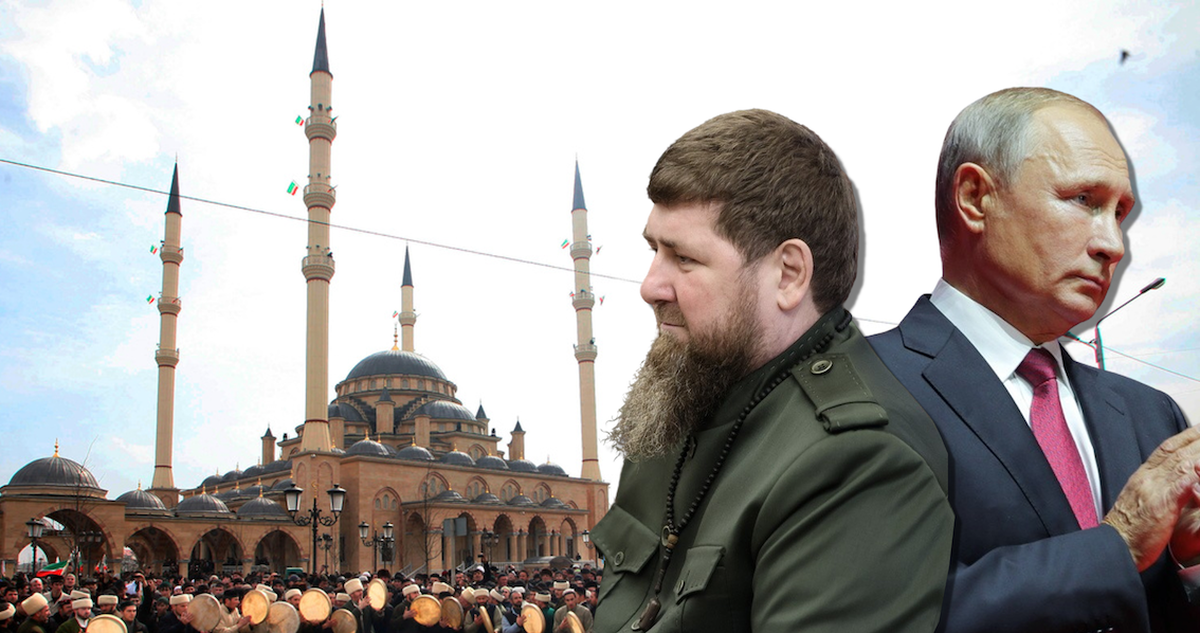 Ramzan Kadyrov et Vladimir Poutine: ce dernier a construit son accession au pouvoir autour de la «question tchétchène». En arrière-plan: la mosquée Akhmad Kadyrov de Grozny, en Tchétchénie.