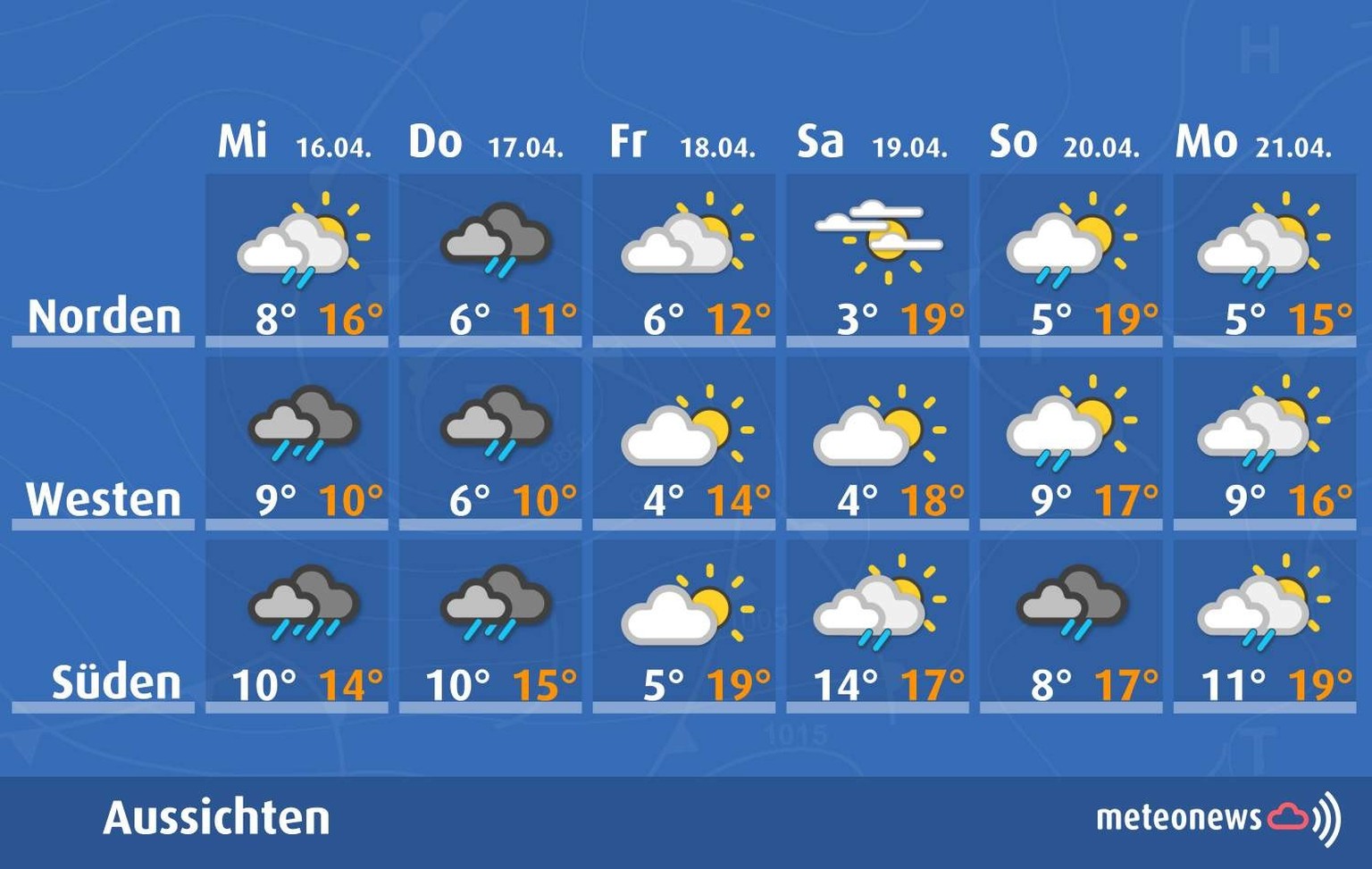 Wetter-Prognose für die Schweiz, 16.4.2025