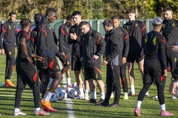Basel&#039;s players with Xherdan Shaqiri, center, during a training session the day before the UEFA Europa League league phase round 4 match between Switzerland&#039;s FC Basel 1893 and Romania&#039; ...