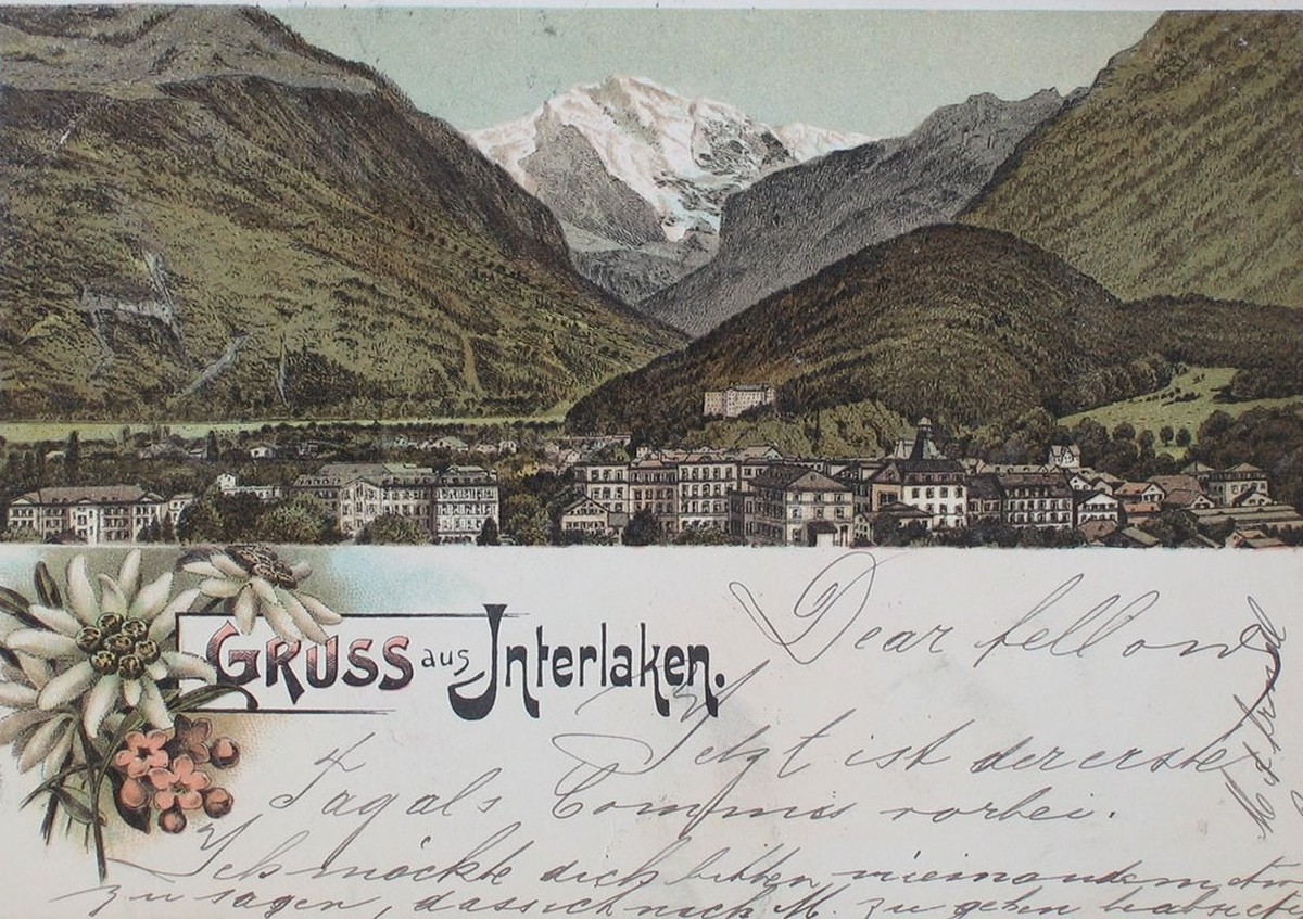 Mit dem florierenden Tourismus steigt die Anzahl verschickter Grusskarten. Hier ein Exemplar des ausgehenden 19. Jahrhunderts.
http://doi.org/10.3932/ethz-a-000148812