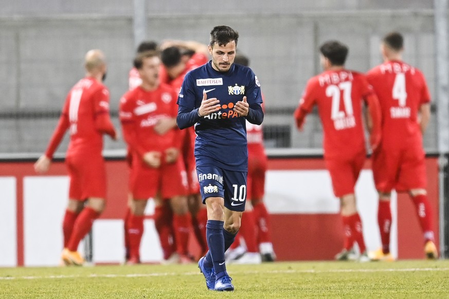 Zuerichs Antonio Marchesano nach dem zweiten Treffer von Vaduz im Fussball Super League Spiel zwischen dem FC Vaduz und dem FC Zuerich, am Samstag, 6. Februar 2021, im Rheinpark Stadion in Vaduz. (KEY ...