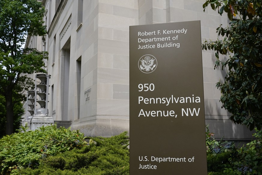 FILE - The exterior of the Robert F. Kennedy Department of Justice building is pictured on May 4, 2021, in Washington. U.S. regulators on Monday, Oct. 30, 2023, sued SolarWinds, a Texas-based technolo ...