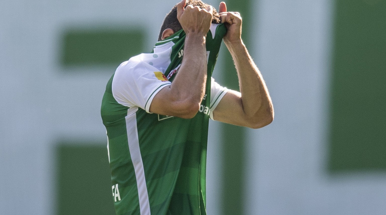 Der St. Galler Nassim Ben Khalifa, im Fussball Super League Spiel zwischen dem FC St. Gallen und dem FC Thun, im Kybunpark, am Sonntag, 5. August 2018, in St. Gallen. (KEYSTONE/Benjamin Manser)