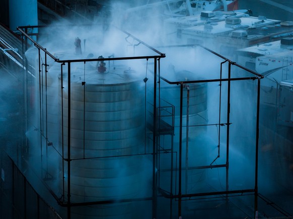 Water is sprayed on a tank that overheated at an aerospace plant in Garden Grove, Calif., Friday, May 22, 2026. (AP Photo/Ethan Swope)
Southern California Chemical Tank
