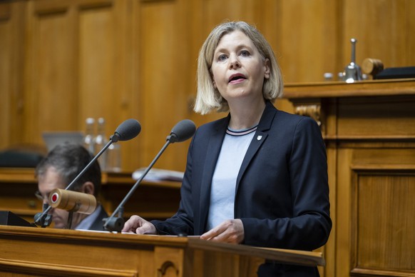 Esther Friedli, SVP-SG, vertritt die Kommission in der Agrardebatte, an der Fruehjahrssession der Eidgenoessischen Raete, am Donnerstag, 9. Maerz 2023 im Nationalrat in Bern. (KEYSTONE/Alessandro dell ...