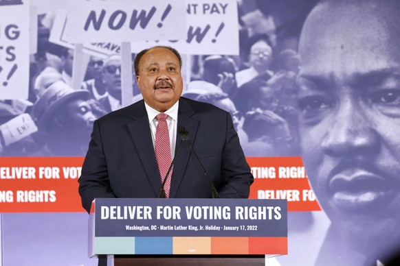 IMAGE DISTRIBUTED FOR DELIVER FOR VOTING RIGHTS - Martin Luther King III speaks at MLK Day press conference to call on the Senate to pass voting rights legislation at Union Station on January 17, 2022 ...