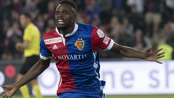 Basels Dimitri Oberlin jubelt uebeer sein 1:0 im Fussball Meisterschaftsspiel der Super League zwischen dem FC Basel 1893 und dem FC Zuerich im St. Jakob-Park in Basel, am 23. September 2017. (KEYSTON ...