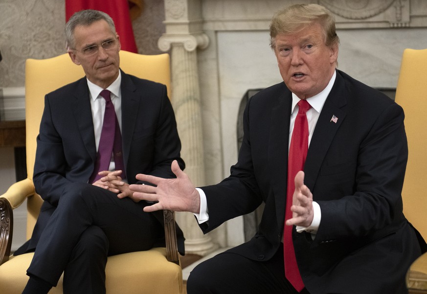 epa07480935 US President Donald J. Trump (R) meets Jens Stoltenberg, Secretary General of the North Atlantic Treaty Organization (NATO) in the Oval Office of the White House in Washingtonn, DC on 02 A ...