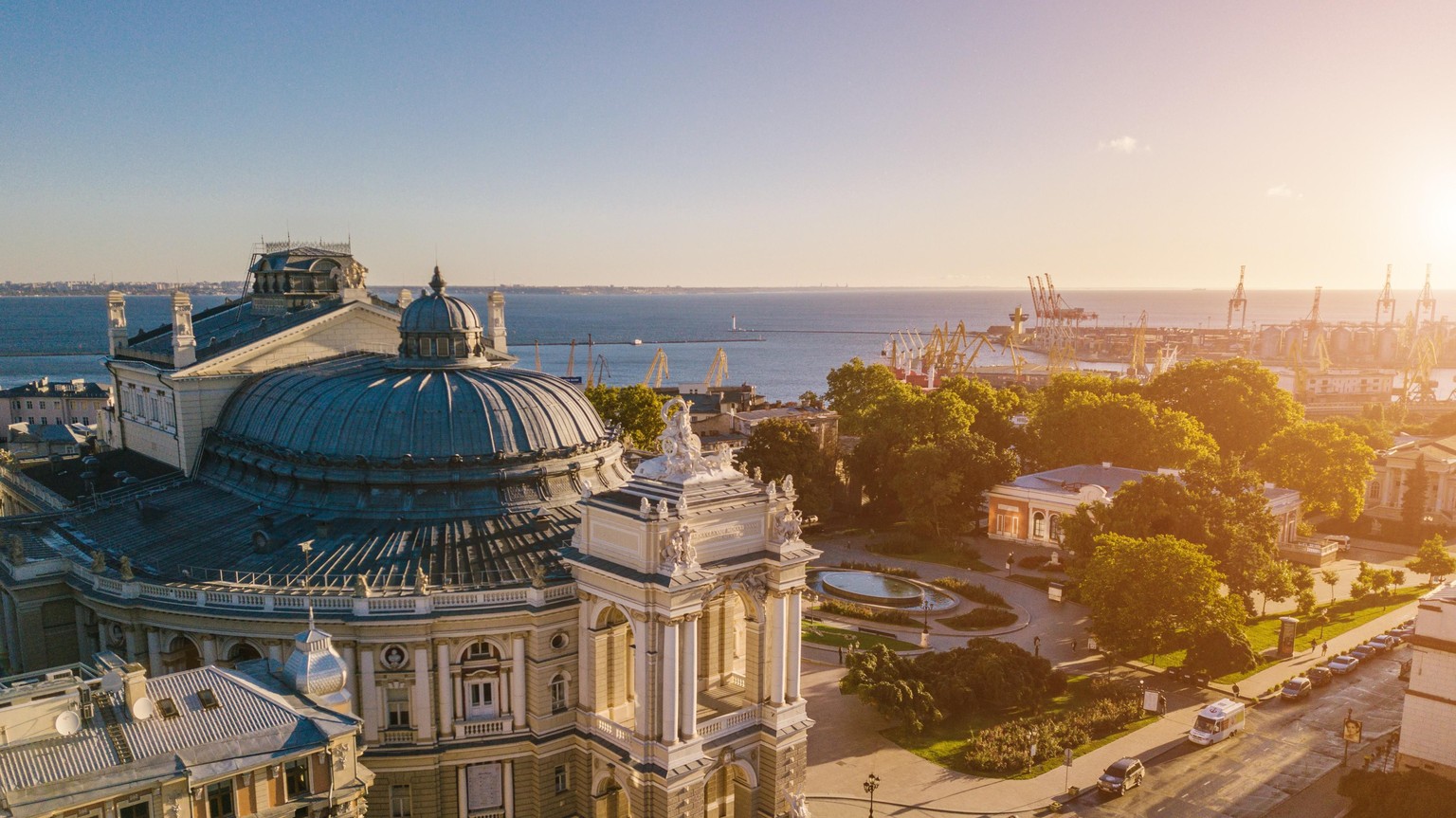 The most interesting cities in the city.  Odessa Opera and Ballet Theater Ukraine.  aerial photography.  city ​​heritage.  front