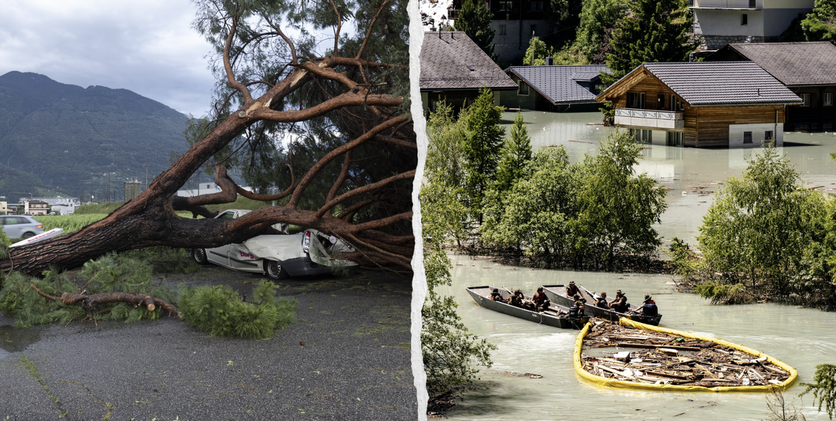 Dégâts causés par une tempête à Bellinzona, en juillet 2024. Blatten, en juin 2025.
