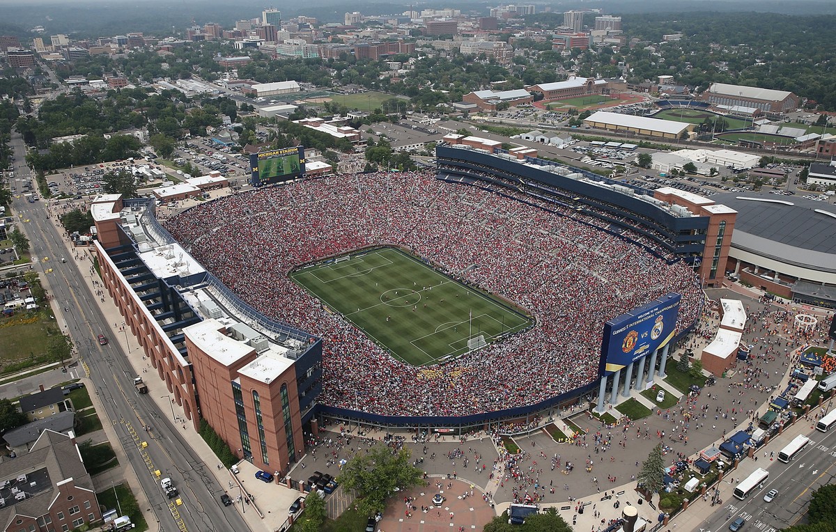 Luftaufnahme des&nbsp;Michigan Stadium von Ann Arbor bei Manchester United vs. Real Madrid.