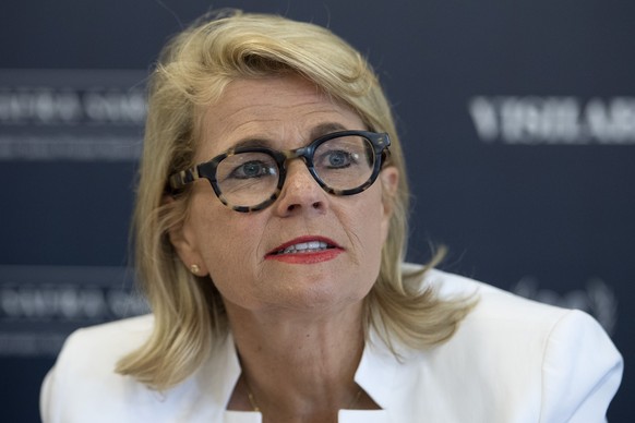 Ruth Wipfli-Steinegger, Verwaltungsratspraesidentin der Swiss Open Gstaad spricht an einer Medienkonferenz, am Sonntag, 24. Juli 2016, in Gstaad. (KEYSTONE/Peter Schneider)