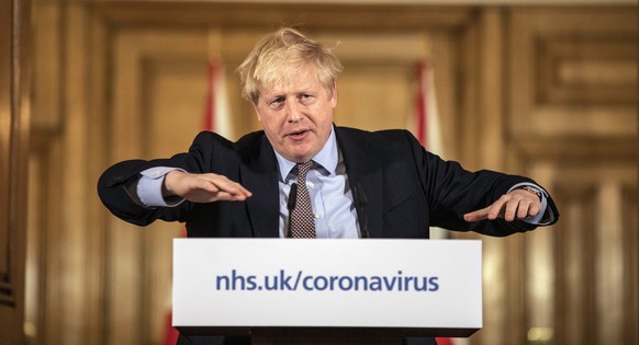 Prime Minister Boris Johnson gives a press conference about the ongoing situation with the COVID-19 coronavirus pandemic at 10 Downing Street in London, Monday March 16, 2020. According to the WorldÃ ...