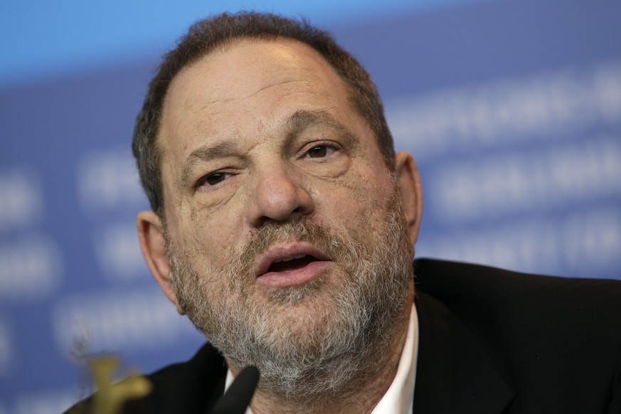 FILE - In this Feb. 9, 2015 file photo, Harvey Weinstein speaks during a press conference for the film &quot;Woman in Gold&quot; at the 2015 Berlinale Film Festival in Berlin. Leadership of the Televi ...