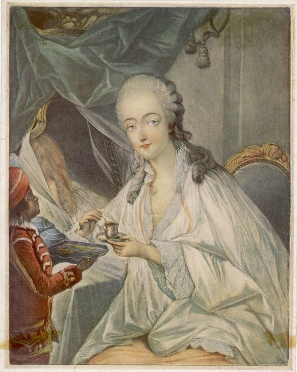 Jeanne Becu Comtess du Barry with Zamore her pageboy JEANNE BECU, comtesse du BARRY 1743 - 1793 Parisian shop girl who became mistress of Louis XV: her negro page Zamore brings her a cup of coffee Date: ...