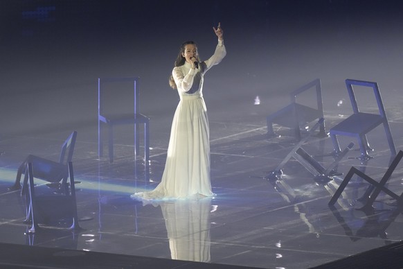 Amanda Georgiadi Tenfjord from Greece singing Die Together performs during rehearsals at the Eurovision Song Contest in Turin, Italy, Monday, May 9, 2022. (AP Photo/Luca Bruno)