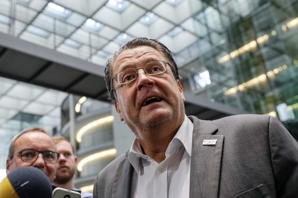 epa07992222 Stephan Brandner of the Alternative for Germany (AfD) right-wing populist party, arrives for the meeting of the Legal Affairs Committee of the German parliament, the Bundestag, in Berlin,  ...