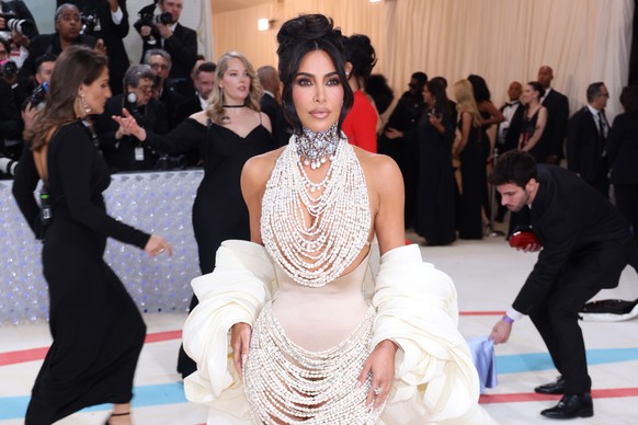 epa10603529 Kim Kardashian arrives on the red carpet for the 2023 Met Gala, the annual benefit for the Metropolitan Museum of Art&#039;s Costume Institute, in New York, New York, USA, 01 May 2023. The ...